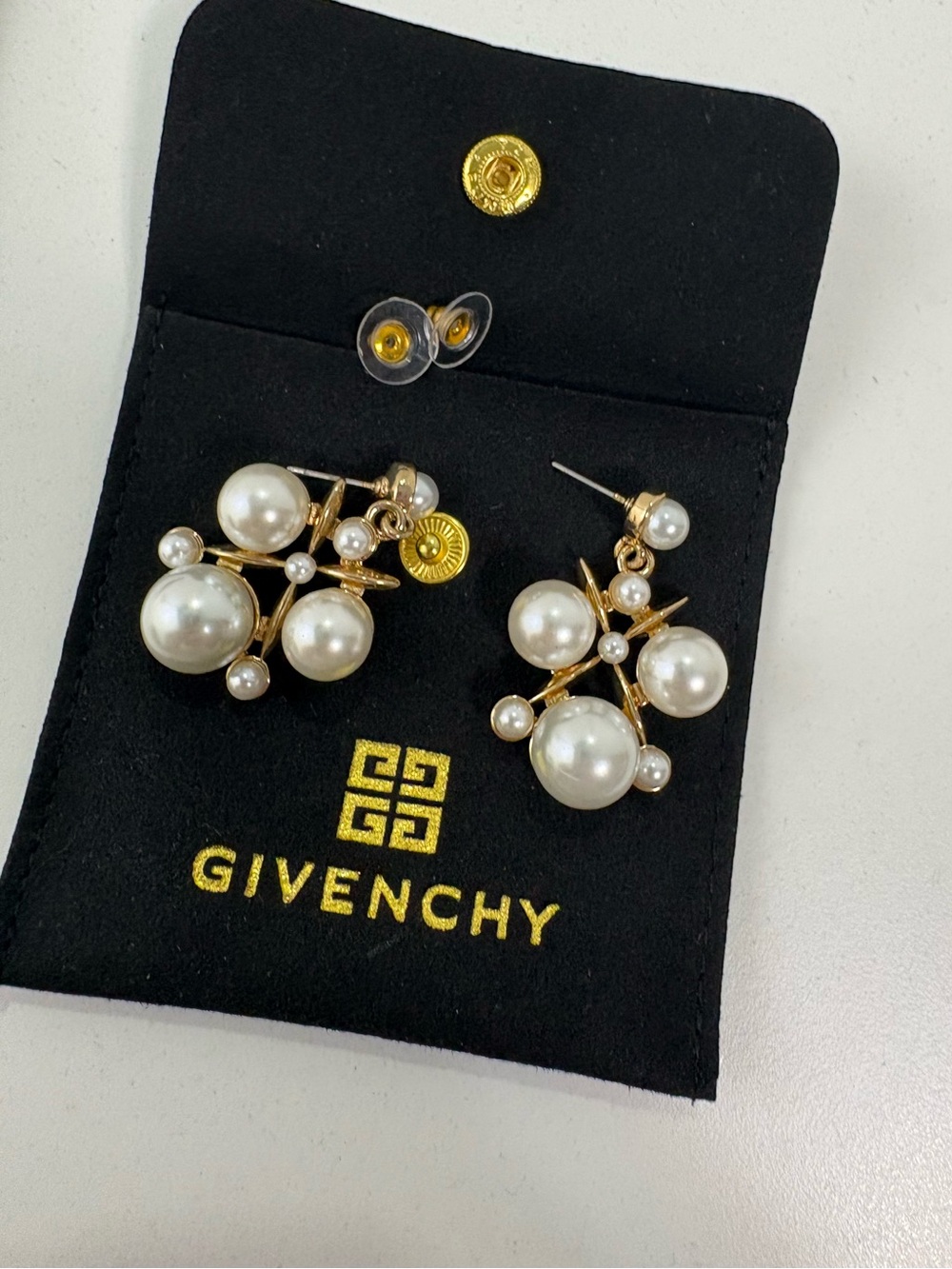 Givenchy Gold Pearl Cluster Drop Earrings